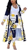 LKOUS Floral 2 Piece Jumpsuits Sets for Womens, Casual Long Sleeve Open Front Cardigan + High Waisted Long Pants Suits