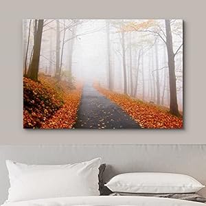 wall26 Canvas Print Wall Art Foggy Autumn Forest Path with Orange Leaves Nature Wilderness Photography Modern Art Rustic Scenic Colorful Multicolor for Living Room, Bedroom, Office - 24"x36" wall26 Canvas Print Wall Art Foggy Autumn Forest Path with Orange Leaves Nature Wilderness Photography Modern Art Rustic Scenic Colorful Multicolor for Living Room Bedroom Office 24×36