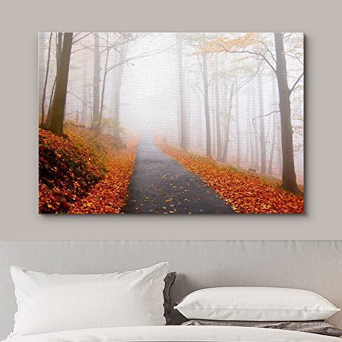 wall26-Canvas-Print-Wall-Art-Foggy-Autumn-Forest-Path-with-Orange-Leaves-Nature-Wilderness-Photography-Modern-Art-Rustic-Scenic-Colorful-Multicolor-for-Living-Room-Bedroom-Office-24×36 wall26 Canvas Print Wall Art Foggy Autumn Forest Path with Orange Leaves Nature Wilderness Photography Modern Art Rustic Scenic Colorful Multicolor for Living Room Bedroom Office 24×36
