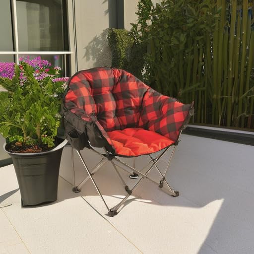 Image of Guide Gear Club Camping Chair, Oversized, Portable, Folding with Padded Seats, 500-lb. Capacity Red Plaid
