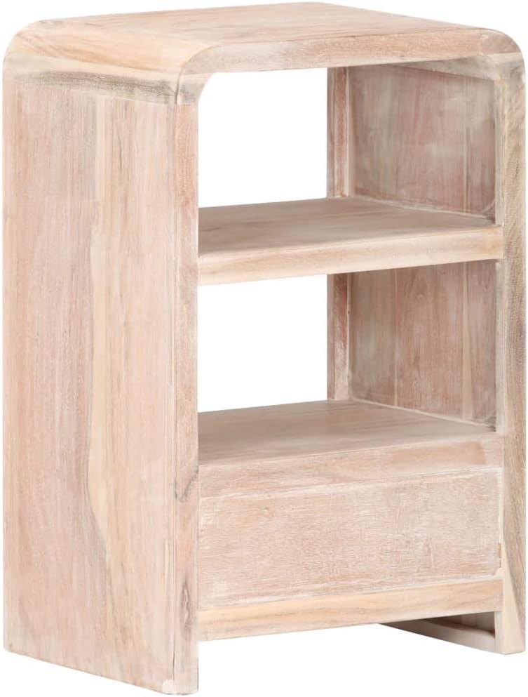 vidaXL Bedside Table Whitewashed Acacia Solid Acacia Wood Medium