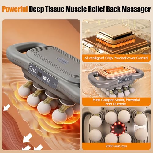 2026 Electric Back Massage Gun, Cordless Hands-Free 16-Head Deep Tissue Massager, Rechargeable 2600mAh Dual Handle Massage Tool with 9 Modes & Levels for Body Muscle Pain Relief - Image 4