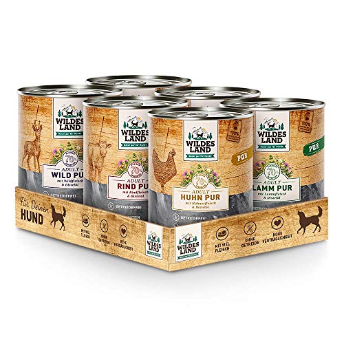 Wildes Land - Probierpaket - 6 x 800 g - Hundefutter - Nassfutter