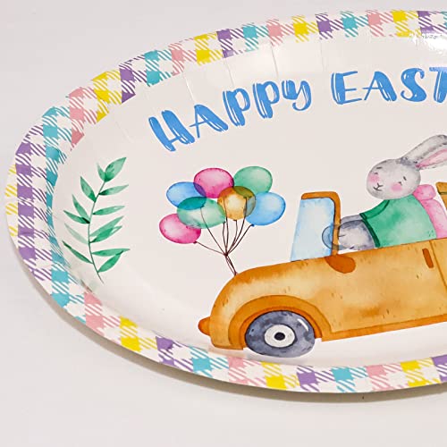 Kepato 25 Pack Big Easter Plates,12 Inch Happy Easter Large Bunny Oval Paper Dinner Dessert Plates Tableware Party Supplies #TOP4