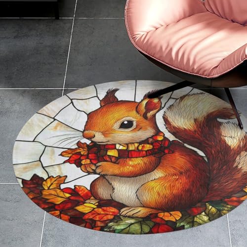Tapis rond écureuil automne antidérapant moderne salon 90cm - 3