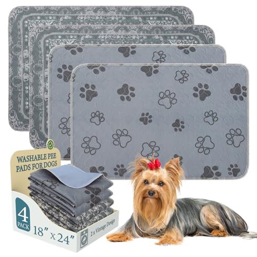 Image of Homimp Washable Pee Pads for Dogs,4 Pack Reusable Puppy Pads,Absorbent and Leakproof Dog Pee Pads,Non Slip Puppy Training Pads,Pet Mat for Floor,Crate,Couch,Whelping,Grey 18 inchx24 inch