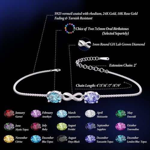 Birthstone Bracelet for Women – Personalized 2–5 Stones Custom Name Bracelet in Sterling Silver | Adjustable Jewelry Gift for Mom, Wife, Friends – Perfect for Birthday, Anniversary, Mother’s Day2