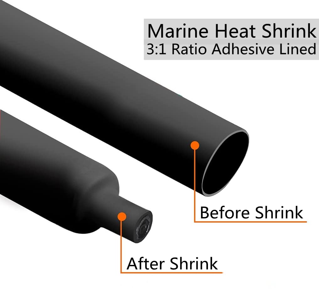 Waterproof Heat Shrink Tubing Kit - 3:1 Ratio Adhesive Lined, Dual Wall Adhesive Marine Grade Shrink Wrap - Automotive Industrial Heat-Shrink Tubing Sealing Wear-Resistant Cable Protecto (10, 3/16