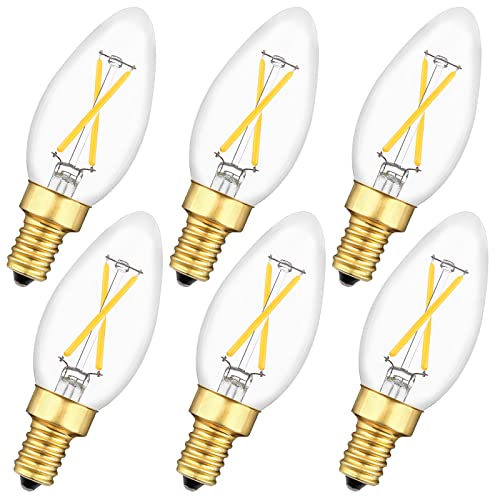 E12 LED Candelabra Bulb, Dimmable Chandelier Light Bulb 3000K Soft White, 25Watt Equivalent, Type B Ceiling Fan Bulbs, 2W C35 B11 Edison Filament Candle Bulbs Pandent Lights, 200LM, 6-Pack E12 LED Candelabra Bulb, Dimmable Chandelier Light Bulb 3000K Soft White, 25Watt Equivalent, Type B Ceiling Fan Bulbs, 2W C35 B11 Edison Filament Candle Bulbs Pandent Lights, 200LM, 6-Pack