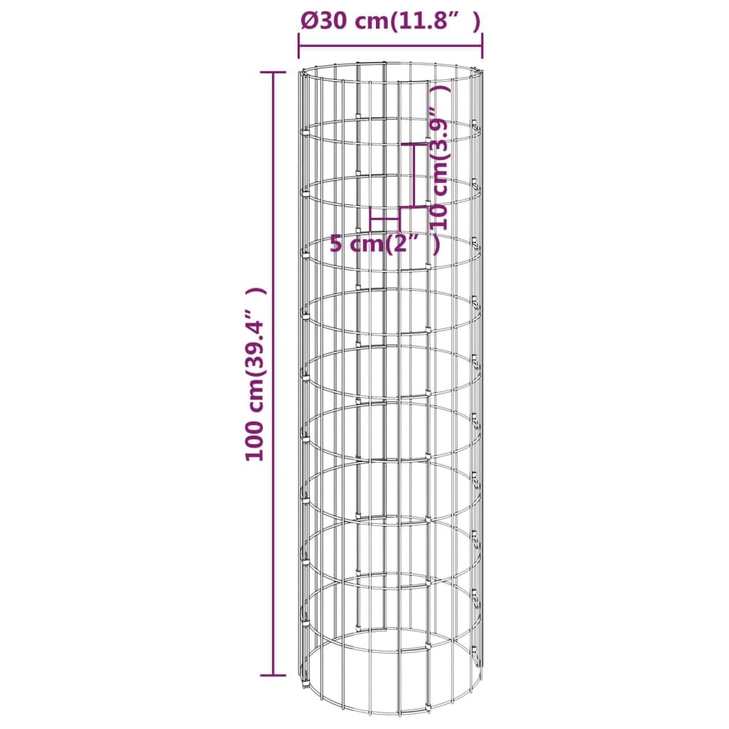 Gabionen-Säule rund verzinkter Stahl Ø30x100 cm Gartenzaun Sichtschutz Begrenzung Metallzaun Zaunelement Witterungsbeständig für Garten Terrasse Balkon