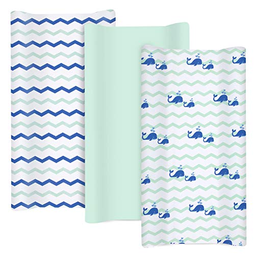 Image of TILLYOU Jersey Knit Ultra Soft Changing Pad Cover Set, Unisex Diaper Change Table Sheets for Baby Boys Girls, Fit 32"/34''x16 Contoured Pad, Comfy Cozy 3-Pack Cradle Sheets, Ocean Theme