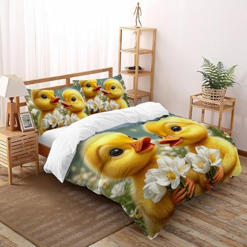 Housse de couette canard jaune lavable sans repassage microfibre 3D