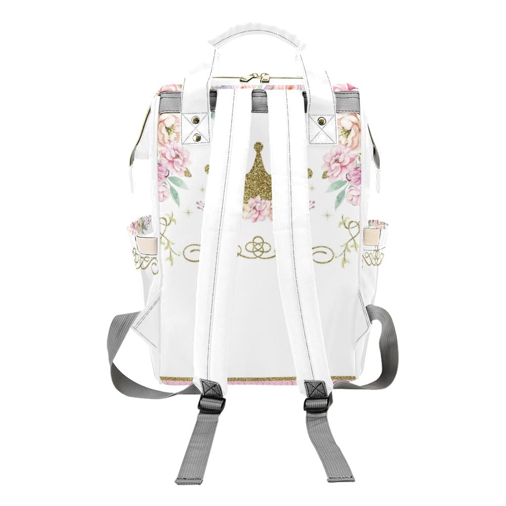 Grandkli Princess Girl Floral Personalized Diaper Bag Multi-Function Backpack Nappy Bag Travel DayPack for Unisex