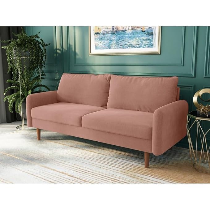 Image of Morrone Velvet Loveseat 3-Seater Sofa, Modern Upholstered Couch for Living Room, Bedroom and Office, Plush Cushion Accent Seating Furniture (Pink, 3 Seater)