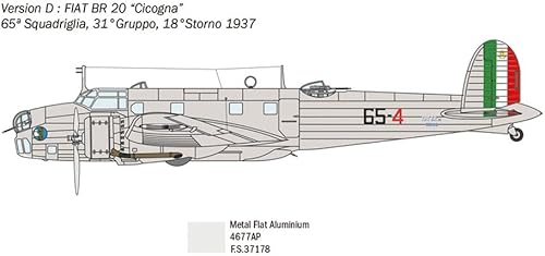 Miniatura 7 de Italeri 1447S Italia 172 Fiat BR.20 Cicogna, Réplica fiel, fabricación de modelos, manualidades, afición, pegado, kit de plástico, montaje, gris