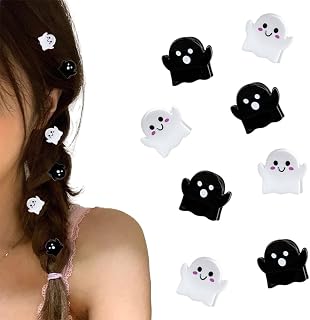 Halloween Hair Clips 8 Pcs Cute Ghost Mini Hair Accessories Acrylic Hair Pins Black White Ghost Hair Barrettes for Women Girls Cosplay Halloween Party Decoration Hair Supplies