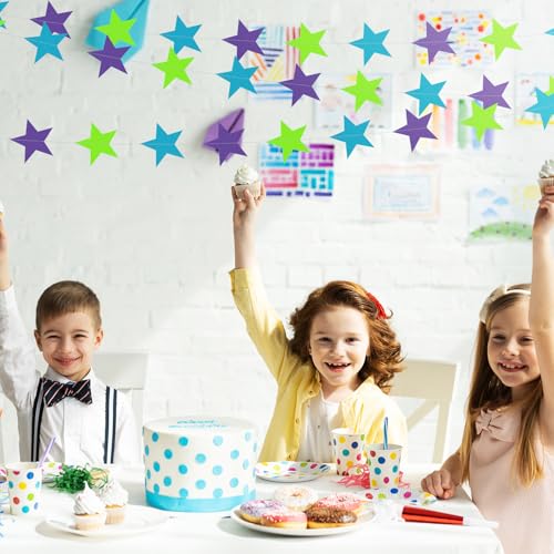 Image of Patelai Glitter Star Garland Banner 2026 Graduation Decor 130 Feet Star Hanging Banner Twinkle Backdrop for Party Birthday Classroom Wedding Supplies(Purple, Blue, Green)