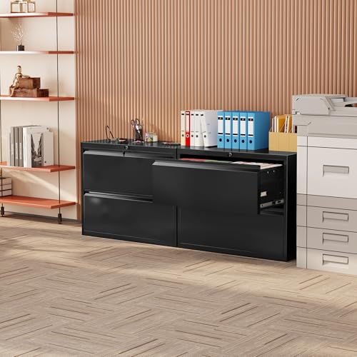 image for INTERGREAT Lateral File Cabinet 2 Drawer, Black Metal 2 Drawer Filing 