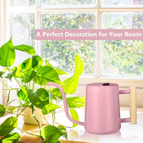 Image of Watering Can Indoor Plants, 35oz Small Indoor Stainless Steel Metal Watering Can Modern Decorative Watering Pot with Long Spout for Indoor House Plant Bonsai Garden Flowers (Pink)