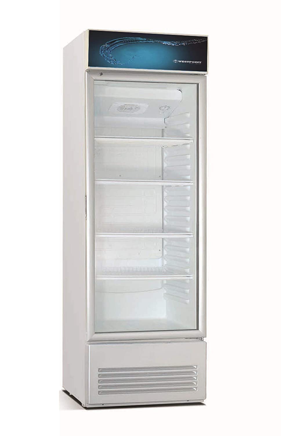Westpoint Showcase Chiller 280 Litres Single Door Condensor with Fan, Manual Defrost Function,LED Top Canopy, Lock & Key, 60X57X186 Cm, Best for Grocery-Home-Restaurant,White WPX-287TGX