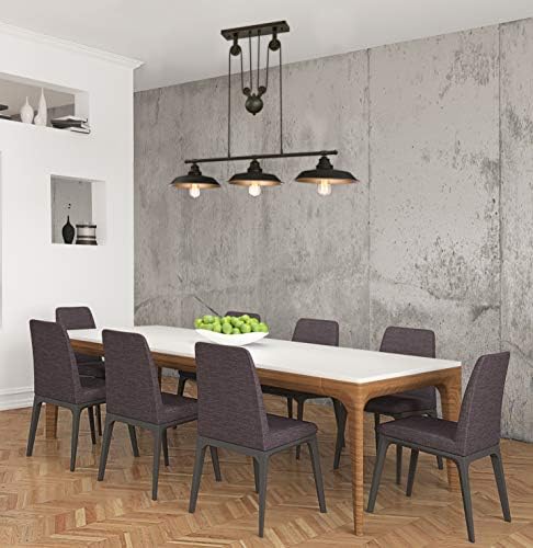 63325 Iron Hill Three-Light Indoor Island Pulley Pendant, Oil Rubbed Bronze Finish with Highlights