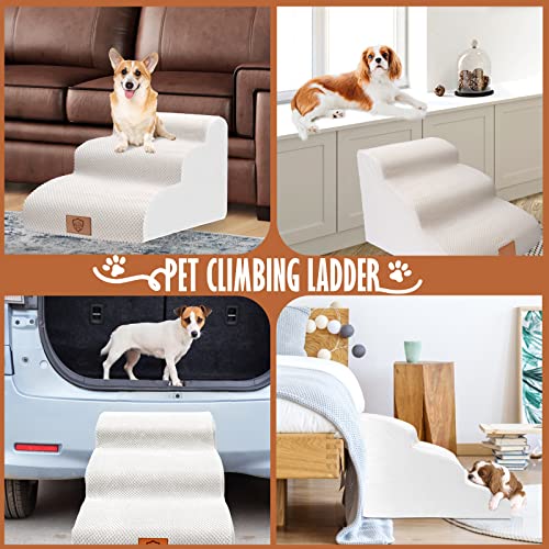 Kphico Foam Dog Stairs For High Bed Sofa,High Density Foam Pet Stairs 3 Tiers,Non-Slip Dog Ramps With Waterproof Removable Cover,Slope Stairs Best For Short Legs,Injured Dogs&Cats, White #TOP4