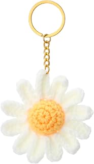 Handmade Crochet Daisy Flower Keychain - Cute Boho Bag Charm, Purse Keyring for Women, Floral Gift Accessory