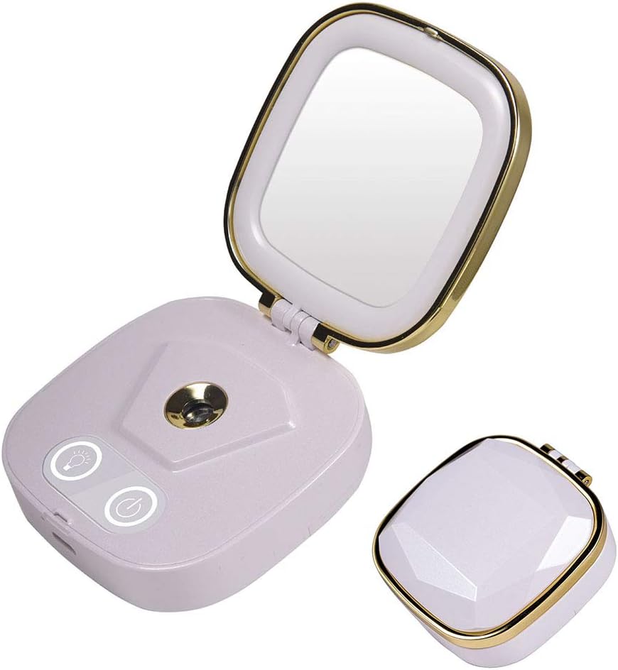 LUOLANG Portable Mini Humidifier, LED Makeup Mirror with 3 Light Settings, 3 in 1 USB Cold Mist Sprayer, Bedroom Humidifier for Men and Women, Beauty Instrument,White