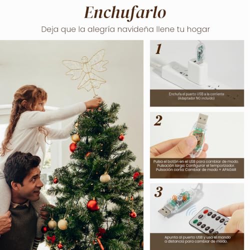 Copa del árbol de Navidad de ángel dorado Lewondr de 25CM con iluminación sofisticada 6