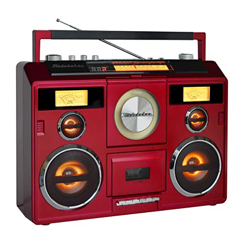 Studebaker Sound Station Portable Stereo Boombox with Bluetooth/CD/AM-FM Radio/Cassette Recorder (Red) - Thumbnail 4