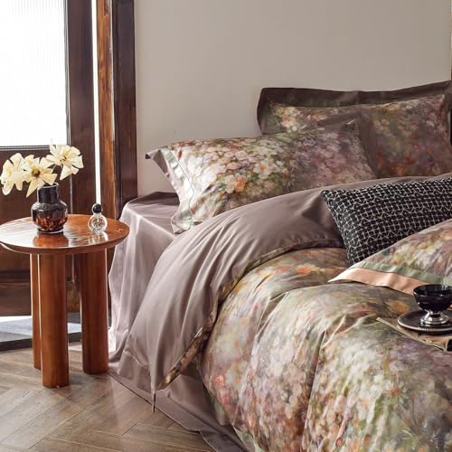 VM VOUGEMARKET Garden Flower Duvet Cover Set Queen,3 Pieces Pink Floral Duvet Cover with 2 Pillow Shams Smooth Silky Long Staple Cotton Bedding Set-Queen,90x90 Inch