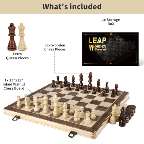 Set de Ajedrez y Damas de Madera Plegable 15" miniatura 6