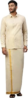 RAMRAJ COTTON Men Tissue Shirt and Dhoti set|Ideal for Festival and Wedding Occassion Price In India