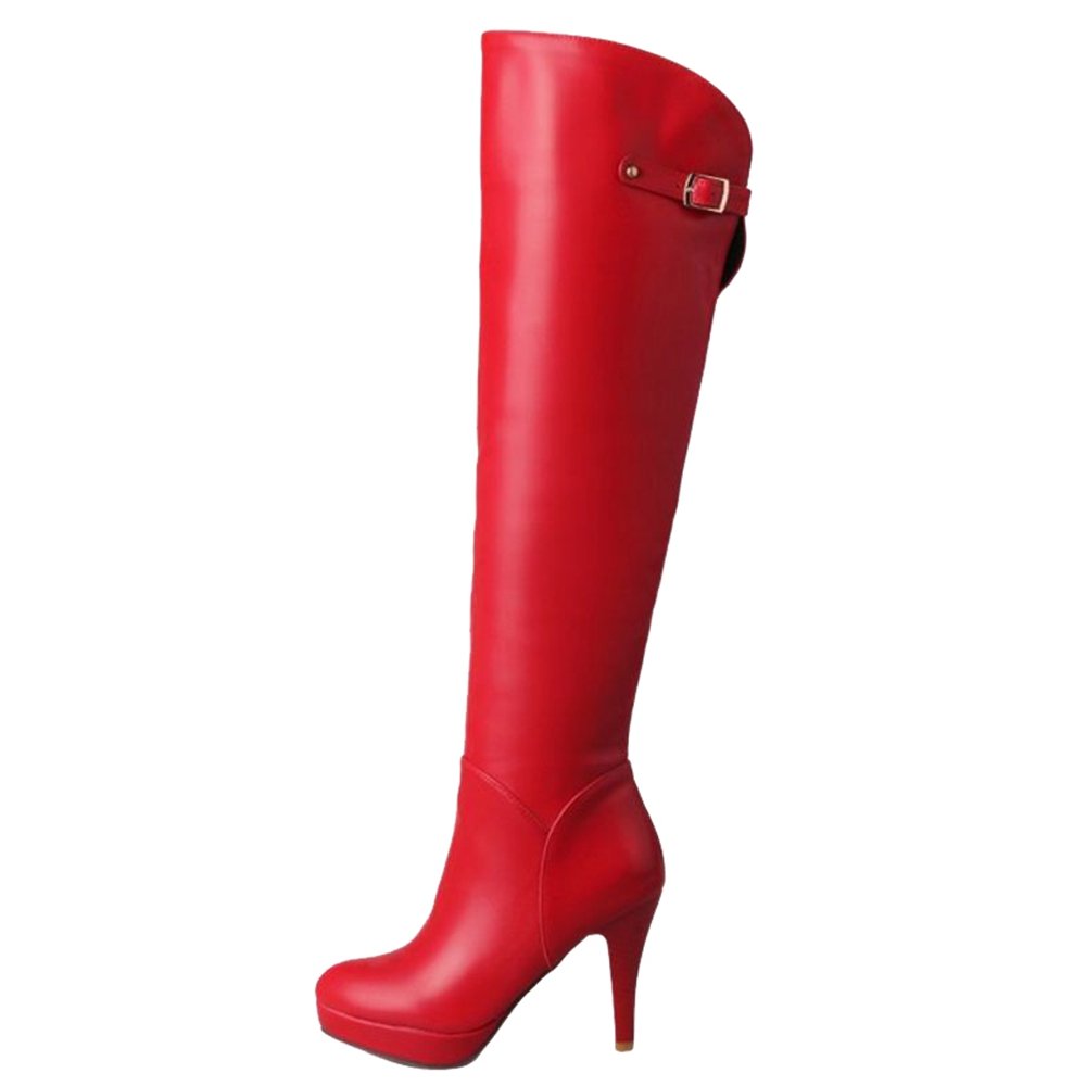 Onewus Botas de mujer por encima de la rodilla Botas de tacón alto con cremallera