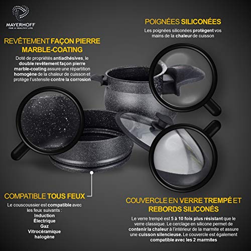 Mayerhoff Aluminium Couscous Saucepan with Non-Stick Coating 5 to 10 Litres, Noir/Granite, 8 Litres - Image 4