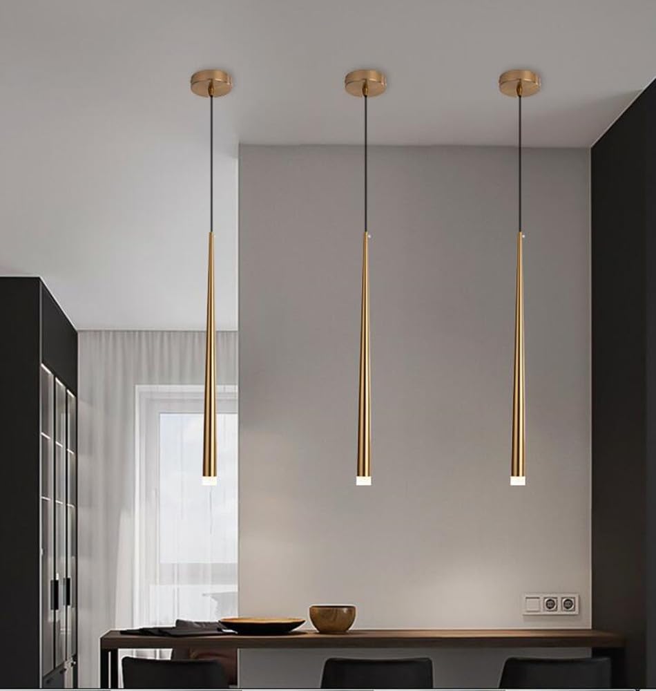 Nordic Minimalismo lampada a sospensione LED Moderno disegno 5W Dimmerabile 3000K/4500K/6000K Camera da letto comodino Lampada Sospesa lampadario Cucina sala da pranzo Ø3*55cm,D'oro