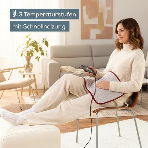 Beurer Heizkissen Comfort mit kuscheligem Fleece, atmungsaktiv, anschmiegsam & hautsympathisch, Made in Europe, Abschaltautomatik, 3 Temperaturstufen, maschinenwaschbar, 44x33 cm