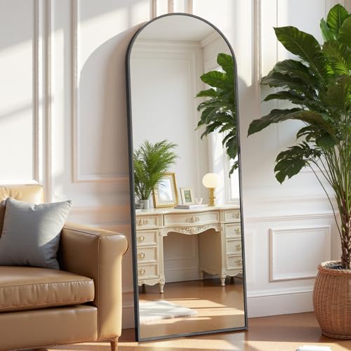 OLIXIS Arched Full Length Mirror 59'x16' for Bedroom, Full Body Mirror with Stand, Hanging or Leaning for Wall, Aluminum Alloy Thin Frame Floor Standing for Living Room, Tall, Black