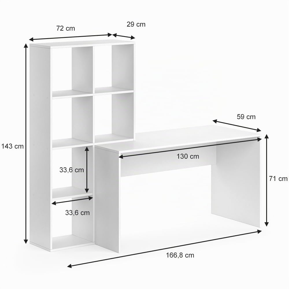 Vicco Scrivania con ripiani Mara, Bianco, 166.8 x 59 cm