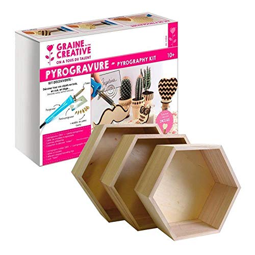Coffret pyrogravure et étagères hexagonales bois pour offrir un kit DIY
