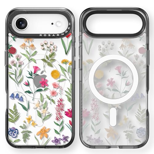 Coque iPhone 17 Air Magsafe antichoc Rosarnnah noire à motif floral 6.5