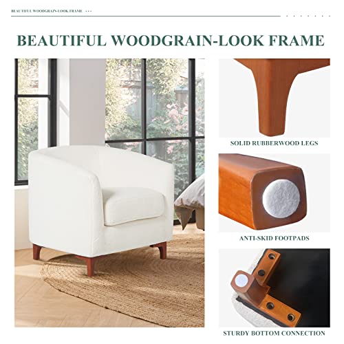 Colamy Sherpa Accent Chair With Ottoman Set, Upholstered Barrel Club Arm Chair With Footrest, Modern Living Room Chair With Back Pillow And Wooden Legs For Bedroom, Corner, Reading Nook, Cream #TOP7