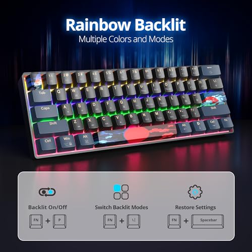Image of 60 Percent Gaming Keyboard 61 Keys Mechanical Keyboard Rainbow Backlit Ultra Compact Wird Keyboard with Red Switches for Win Ps4 /5 Xbox(61 Blue)