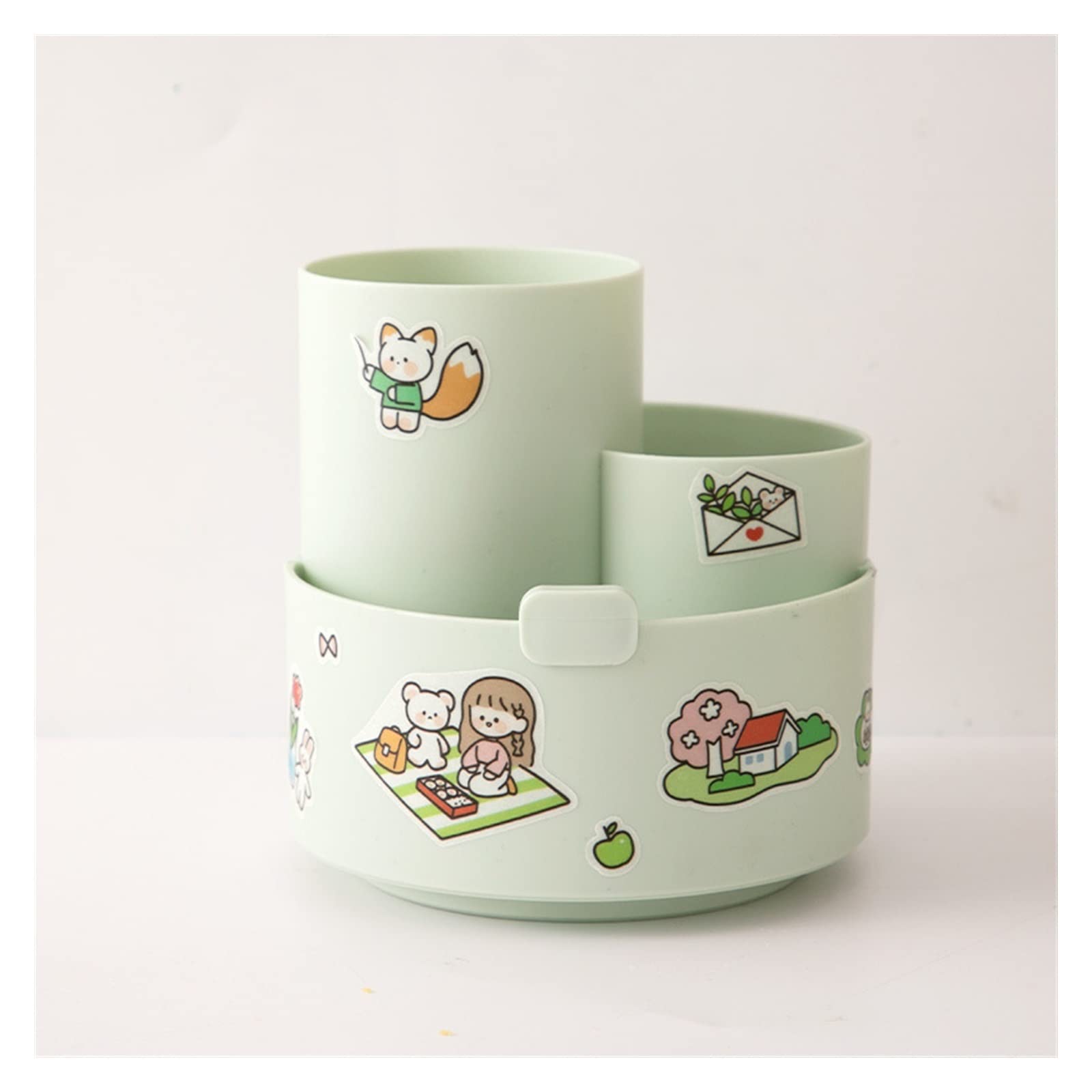 LOWLIU Portapenne Portapenne Multifunzionale in plastica Kawaii Portapenne Portapenne Portapenne Rotante Cancelleria Scolastica Accessori da scrivania (Color : Tea White-No Sticke)