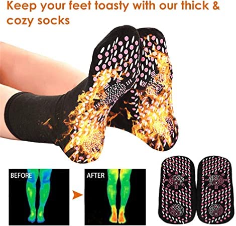 Tcalzini Tormalina Calze Autoriscaldanti Calzini Riscaldati Calzini Magnetici, Termiche, Calde, Scaldamuscoli, Caldi, Invernali, Lavabile, per Uomo e Donna, Nero,4Pairs, Regalo di Natale - Image 3