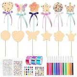 XDGBGFN Lot de 12 baguettes magiques en bois   Kit DIY pour princesse avec 12 crayons de couleur aquarelle, 3 rouleaux de ruban adhésif, 3 autocollants pour cadeaux, anniversaire, fêtes et loisirs