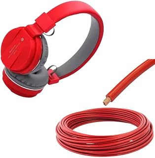 Combo Pack of 2 Items - Comfortable On-Ear Bluetooth Wireless Headphone, Flexible 2.5mm Copper Wire for Home or Domestic Industrial Electric Wiring, Electric Wire-50Feet (Red Color)
