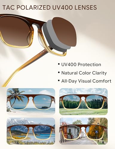 Image of BIRCEN Mens Acetate Polarized Sunglasses: Retro Square Sun Glasses UV400 Protection Anti-Glare Shades for Driving Travel