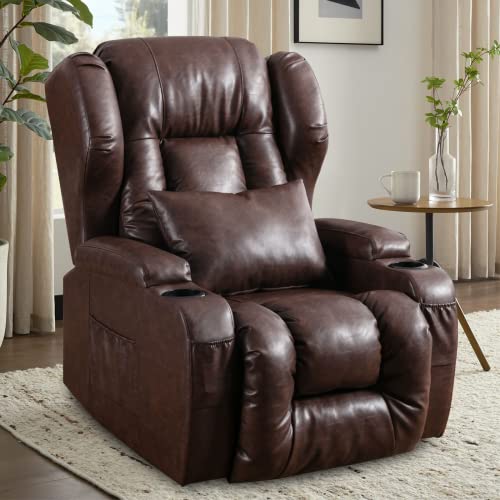 Etageria Rocker Recliner Chairs 360° Swivel Glider Recliner Ergonomic Leather Lounge Rocking Chairs For Nursery With Cup Holders/Side Pockets/Pillow For Living Room #TOP29