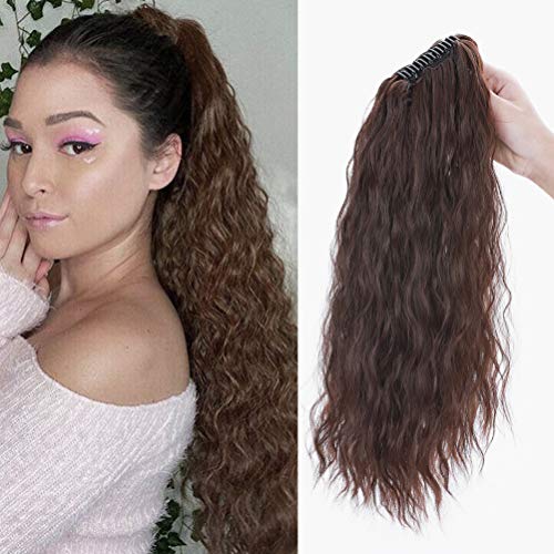 Coleta Postiza con Pinza Pelo Sintético Se Ve Natural Rizada Ola de Maíz Pelo Extensiones de Cabello con Pinza Claw Clip Ponytail 60cm Marrón medio Cover